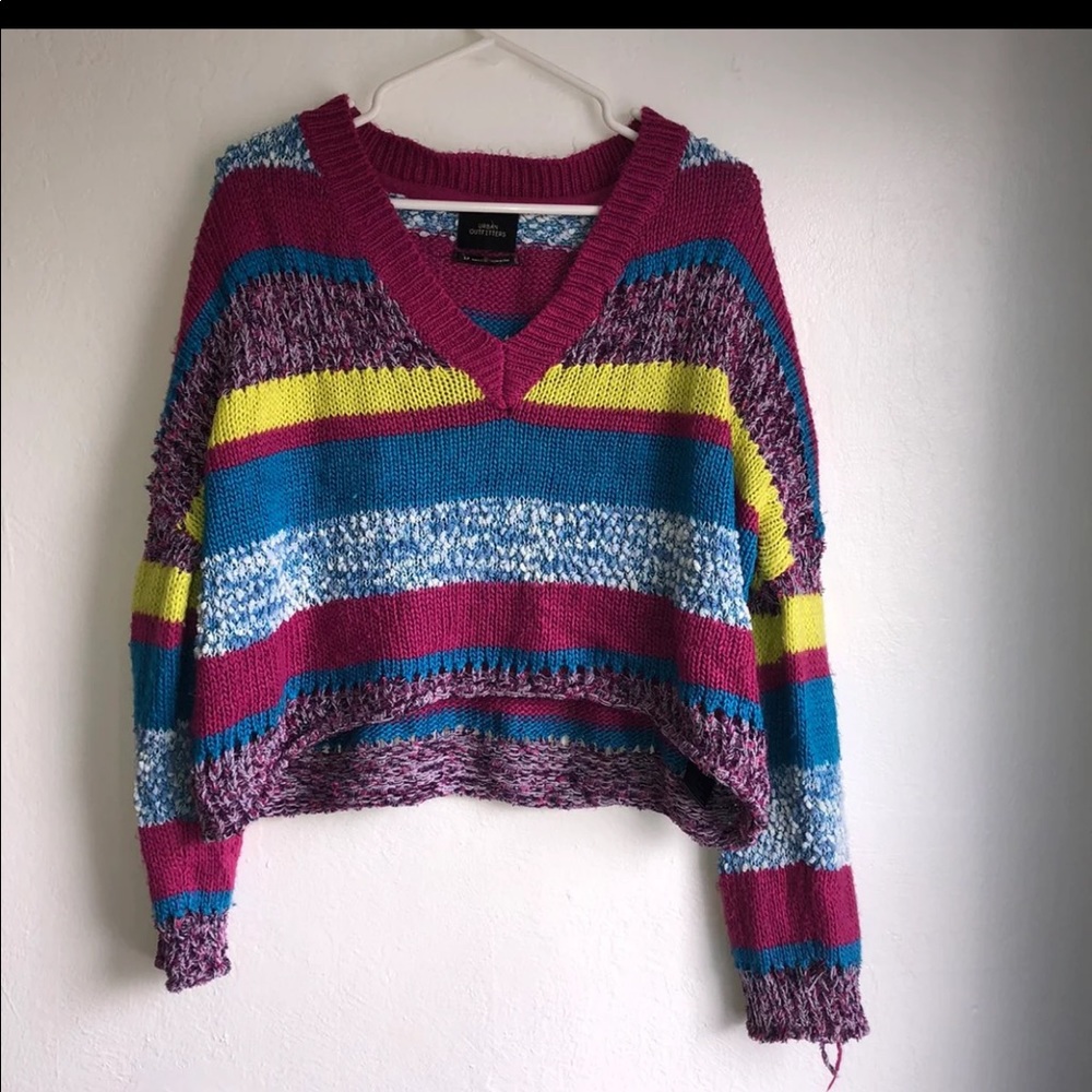 Sweater V Neck Urban Outfitters Striped Bright Crochet